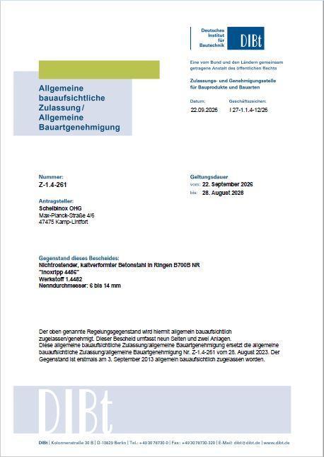 Aktualisierte Zulassungen Z-1.4-261 / Z-1.4-273